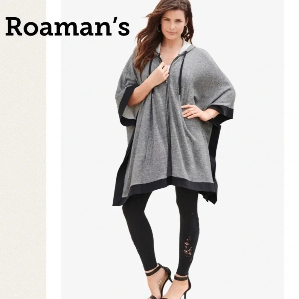 NWT Roaman’s Plus Size Hooded Zip Poncho 12